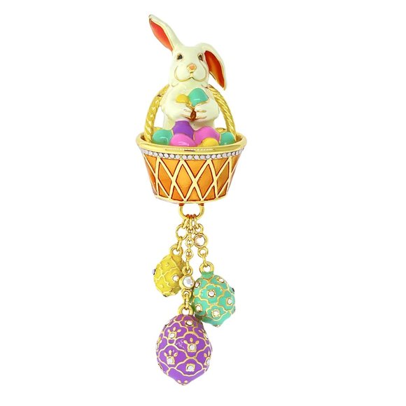 Easter Bunny and Egg Basket Pin Pendant Ritzy Couture DeLuxe-18k Gold Plating